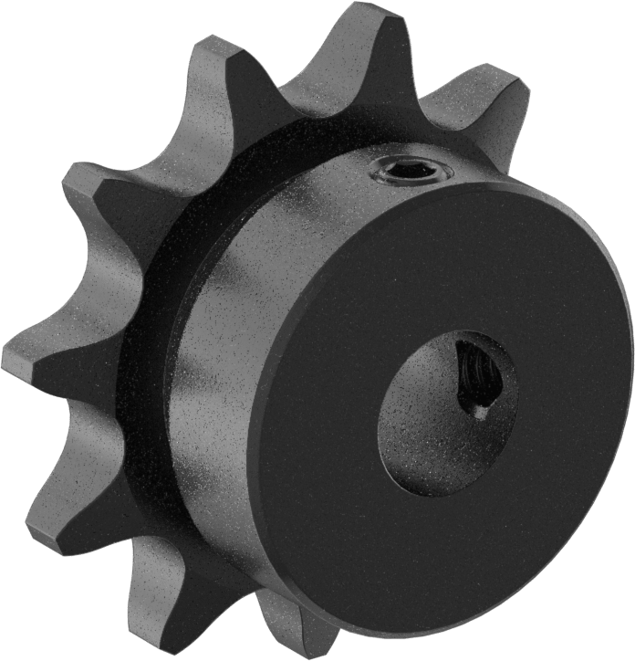 Çelik Tek Sıralı Dişli, ANSI 40 Makaralı Zincir ve 1/2" Mil Çapı için, 11 Diş — 11, 1⁄2", 1⁄2"