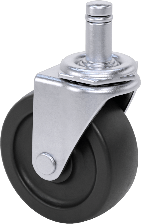 Tutuş Halkalı Sürtünmeli Tutuşlu Saplı Tekerlek, 2-1/2" Çap x 15/16" Genişlikte 80D Kauçuk Tekerlekli Döner Ayak — Mil, 7⁄16", Sürtünmeli…