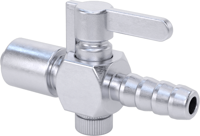 Luer Lock Bağlantı Parçalı Açma/Kapama Vanası, Pirinç Gövde, Kilit Halkalı Erkek x 1/4" Boru İç Çapı, Tırnaklı — Pirinç, Barbed, Luer Loc…