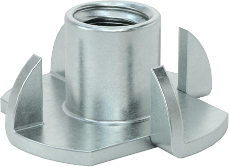 Ahşap için Vidalı Kilitli T Somun Ekleri, Çinko Kaplı Çelik, 1/4"-20 Diş Boyutu, 0.360" Takılı Uzunluk