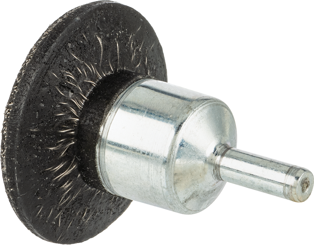 Açılar ve Köşeler için Şaftlı Uç Fırçası, Uzun Ömürlü, 1-3/4" Fırça Çapı, 0.01" Çapında Paslanmaz Çelik Kıllar