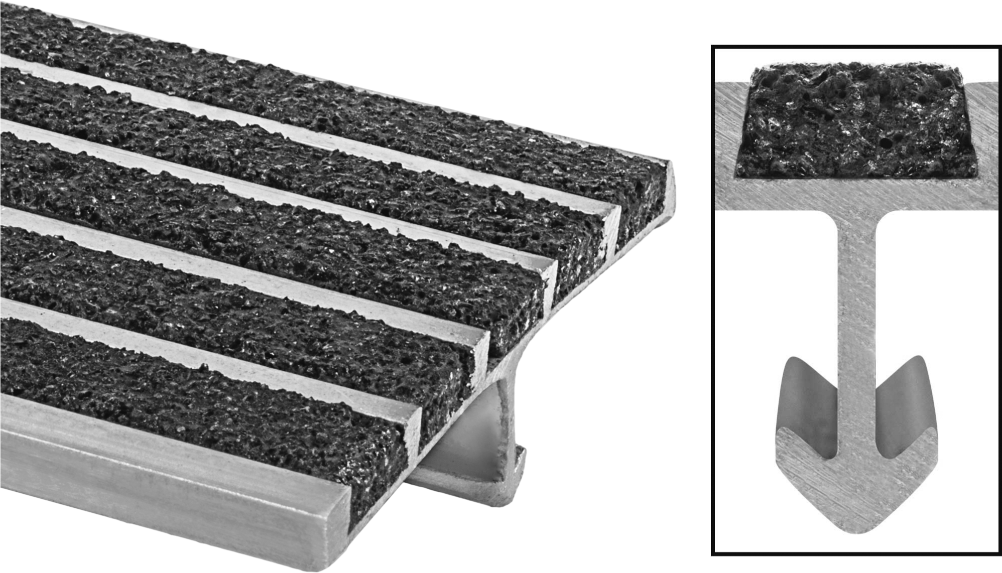 Islak Beton için Alüminyum Merdiven Kenar Profili, Kum, 2-7/8" Derinlik — 2 7⁄8", Kum, Alüminyum