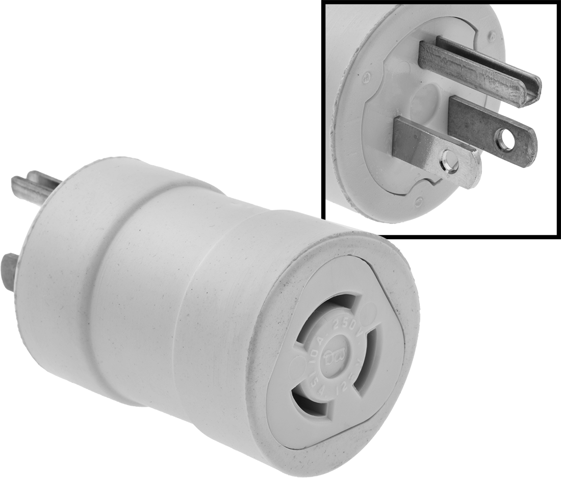 Döner Kilit - Düz Uçlu Adaptör, NEMA 5-15 Fiş x NEMA Dışı 15 Amp Priz — Straight Blade, Turn Lock, 5-15, Dişi, Erkek