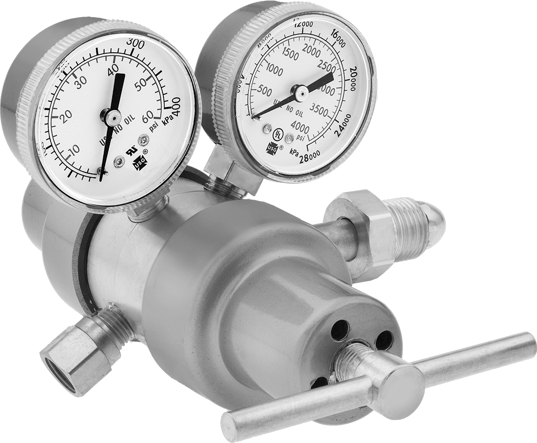 Tank Üzerine Monte Edilen Basınç Düzenleme Valfi, İki Aşamalı, CGA 580 Ngo x 5/8"-18 UNF Dişi, 0-125 PSI — Argon, Helyum, Azot, 0 psi ila…