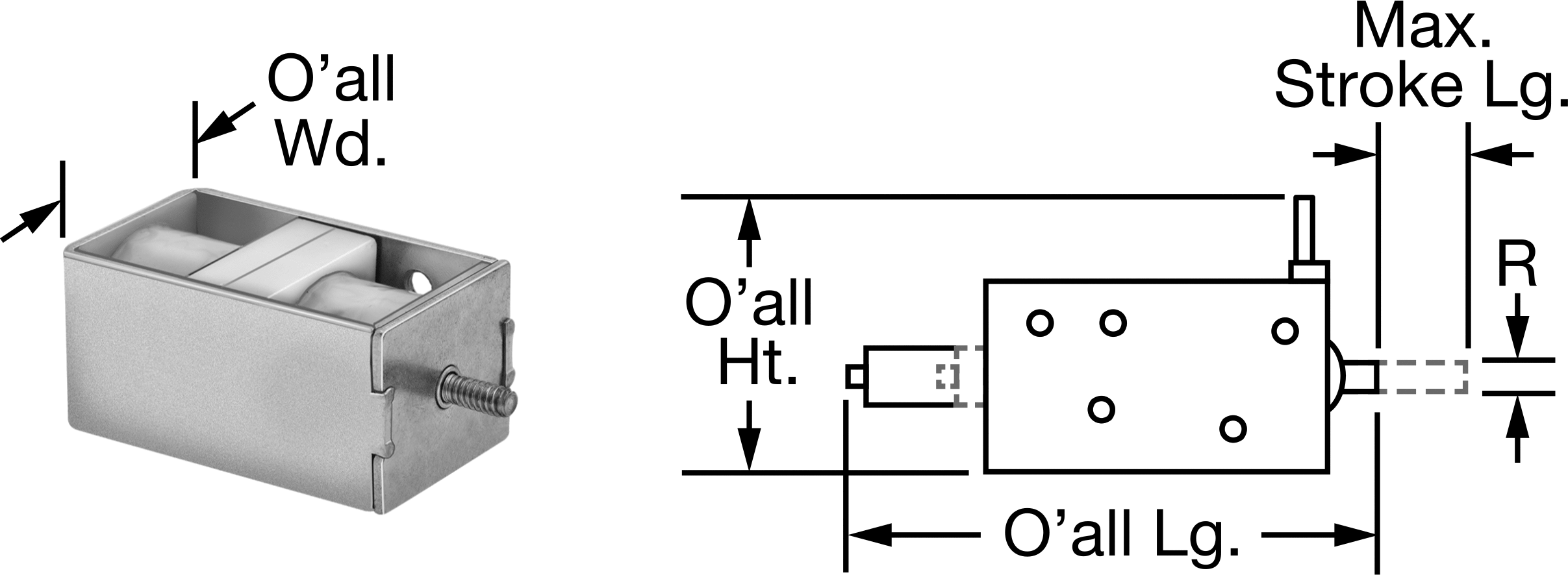 Lineer Solenoid, Aralıklı Kullanım, Çekme/İtme, DC Volt, 0.19 inç Strok — Çekme, İtme, Elektrik Gücü, Aralıklı