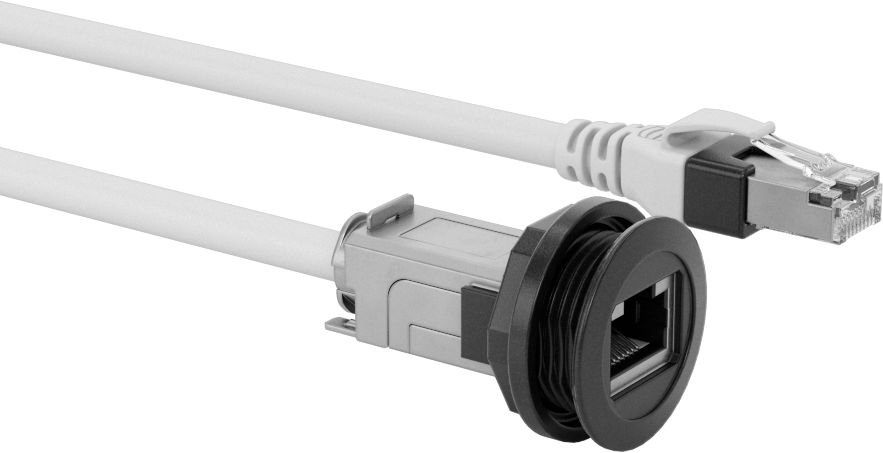 Panele Monte Ethernet Kablosu, Ekranlı, Vidalı, 1-1/2 Fit Uzunluk, Siyah Bağlantı Ucu