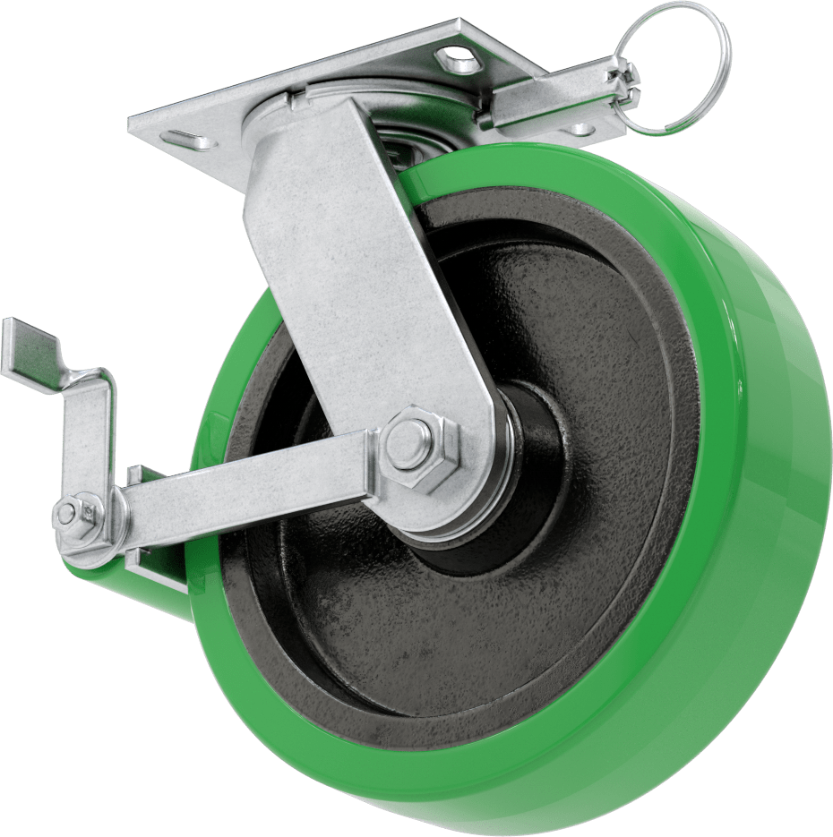 6-1/4" x 4-1/2" Plakalı Viking Tekerlek, 2000 lb. Kapasite, Döner, Kilit ve 10" x 2.5" Poliüretan Tekerlek