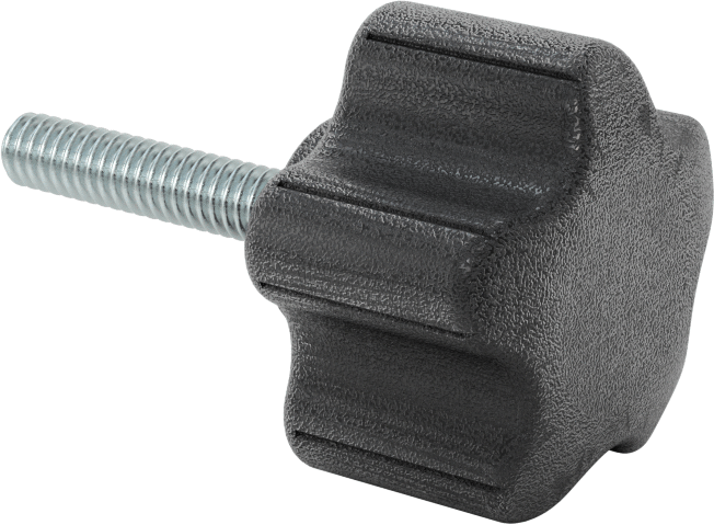 Rahat Tutuşlu Plastik Beş Kollu Topuz, 1/4"-20 Dişli 1-1/4" Uzunluğunda Saplamalı, 1-1/2" Genişlik Başlık