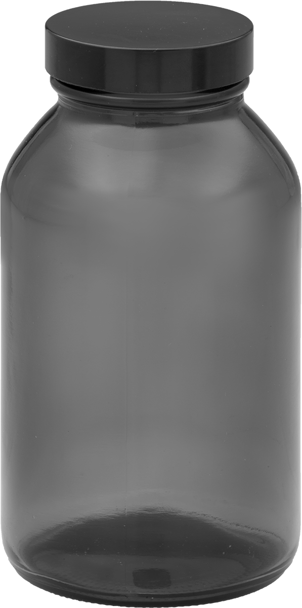 Kehribar Rengi Cam Kavanoz, PTFE Plastik Contalı, 16 FL oz/475 ml, 3-1/8" Çap — Glass, Phenolic, Plastic, PTFE, Soda-Lime Glass, 16 fl. o…