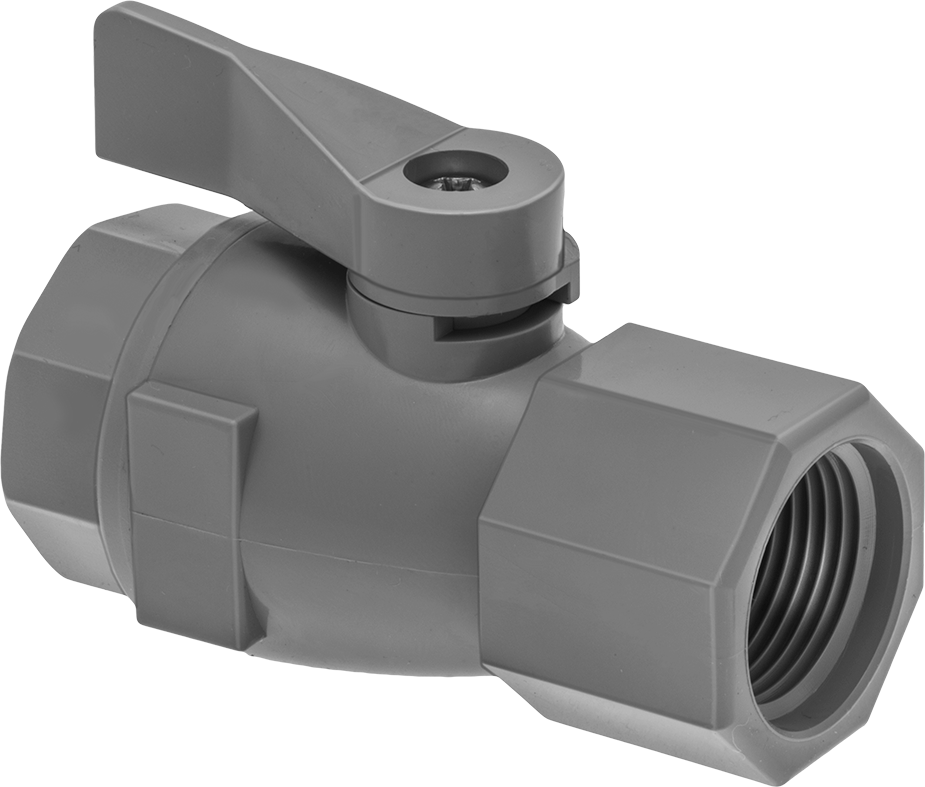 Plastik Dişli Açma/Kapama Valfi, Kompakt, Açık Gri PVC, 3/4 NPT Dişi x 3/4 NPT Dişi