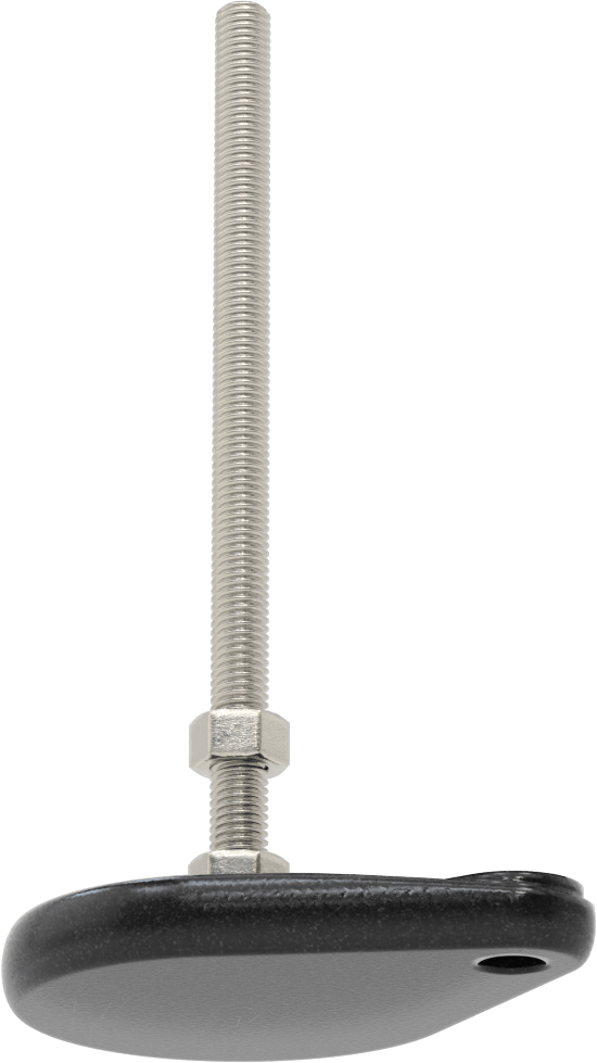 Cam Dolgulu Naylon Sabit Dönen Seviyeleme Montaj Parçası, 8" Uzunlukta 1/2"-13 303 Paslanmaz Çelik Dişli Saplamalı, 1 Ofset Delik