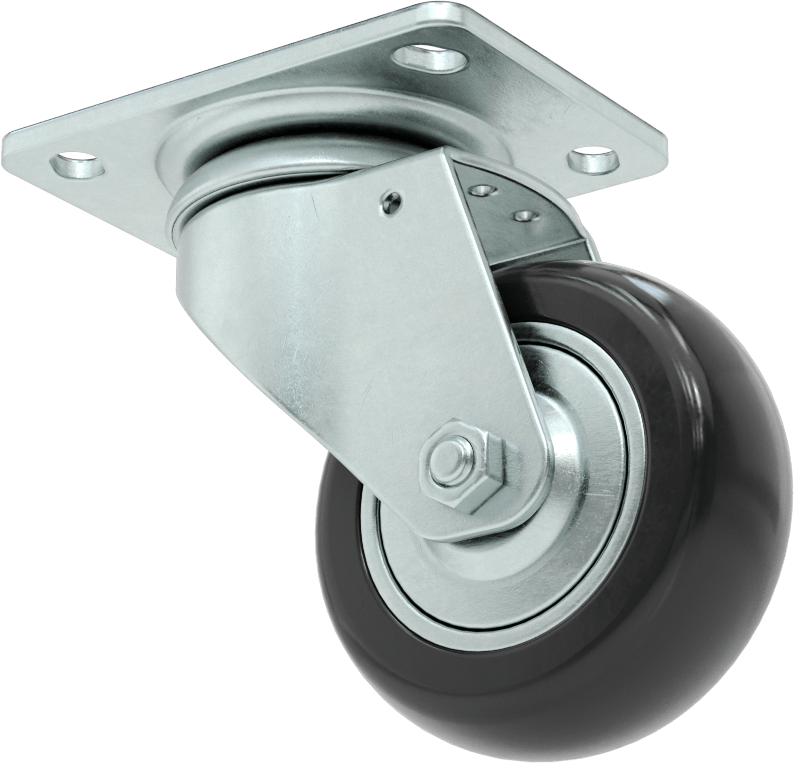 3-3/4" x 2-3/4" Plakalı Statik Kontrol Tekerlek, 3 inç x 1-1/8 inç Siyah Çekirdek Üzerine Kaplanmış Kauçuk Tekerlekli Döner Tekerlek