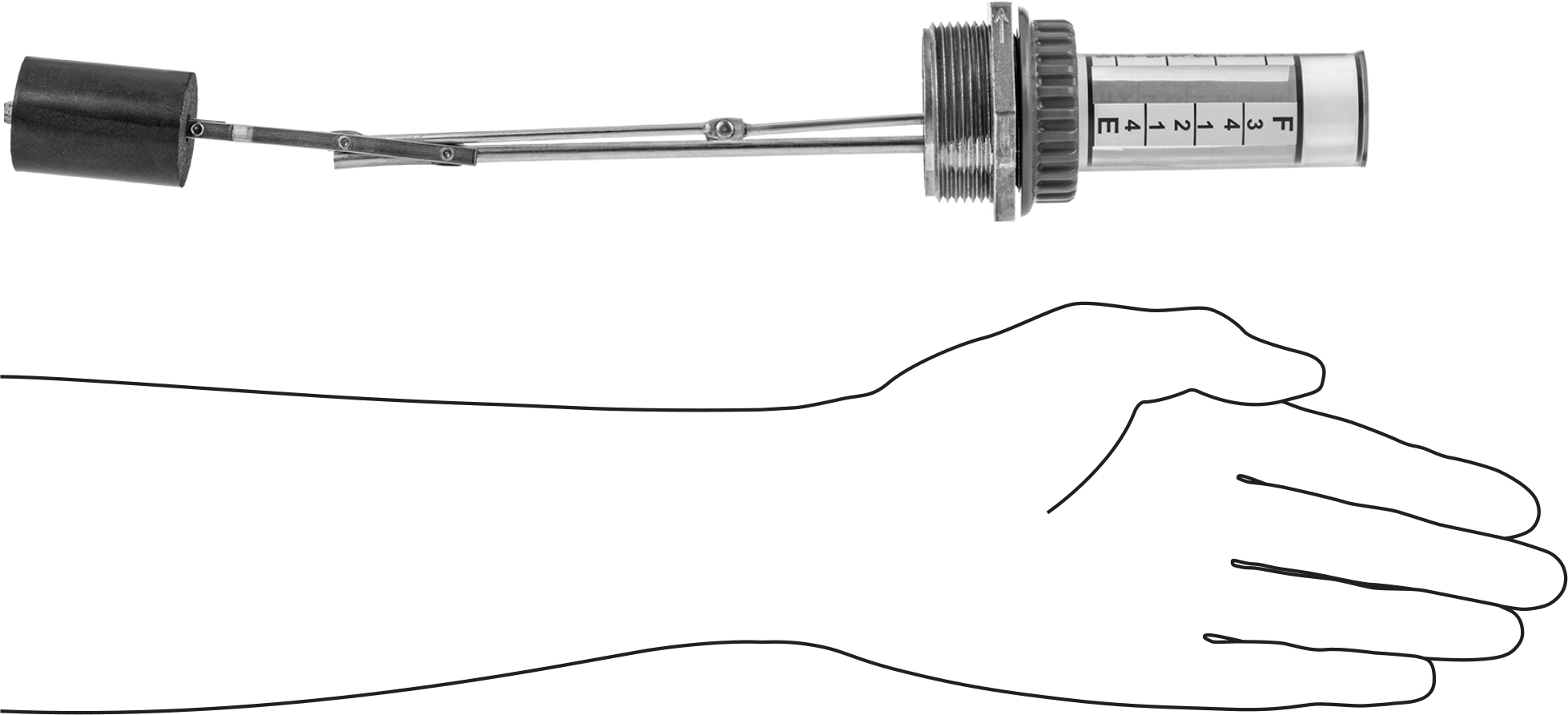 Dikey Montajlı Sıvı Seviye Göstergesi, 8" derinlikli tank için, 1-1/2 NPT Erkek