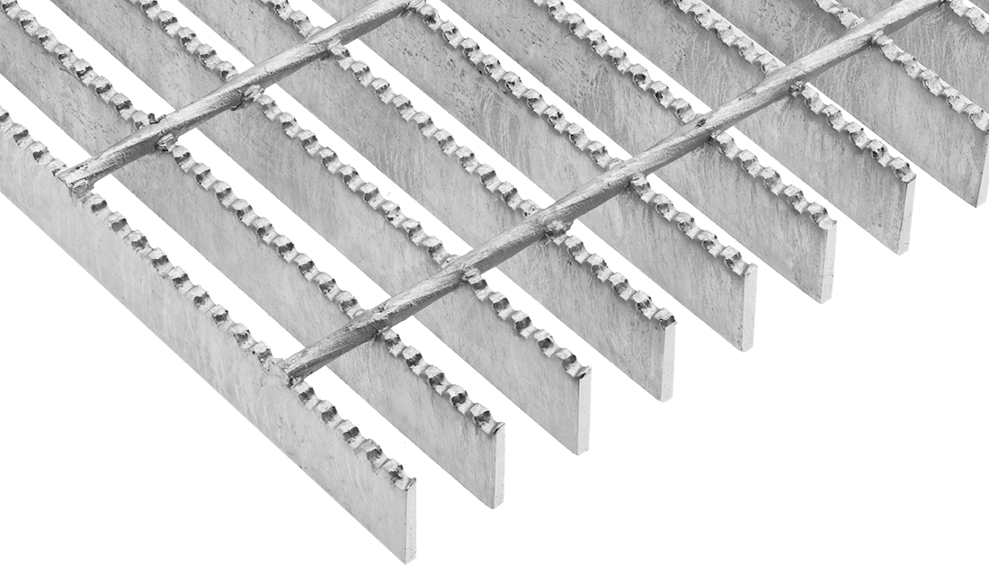 Tırtıklı Çelik Çubuk Izgara, Galvanizli, 3 Fit Genişlik, 1" Yükseklik x 1/8" Genişlikli Taşıyıcı Lama