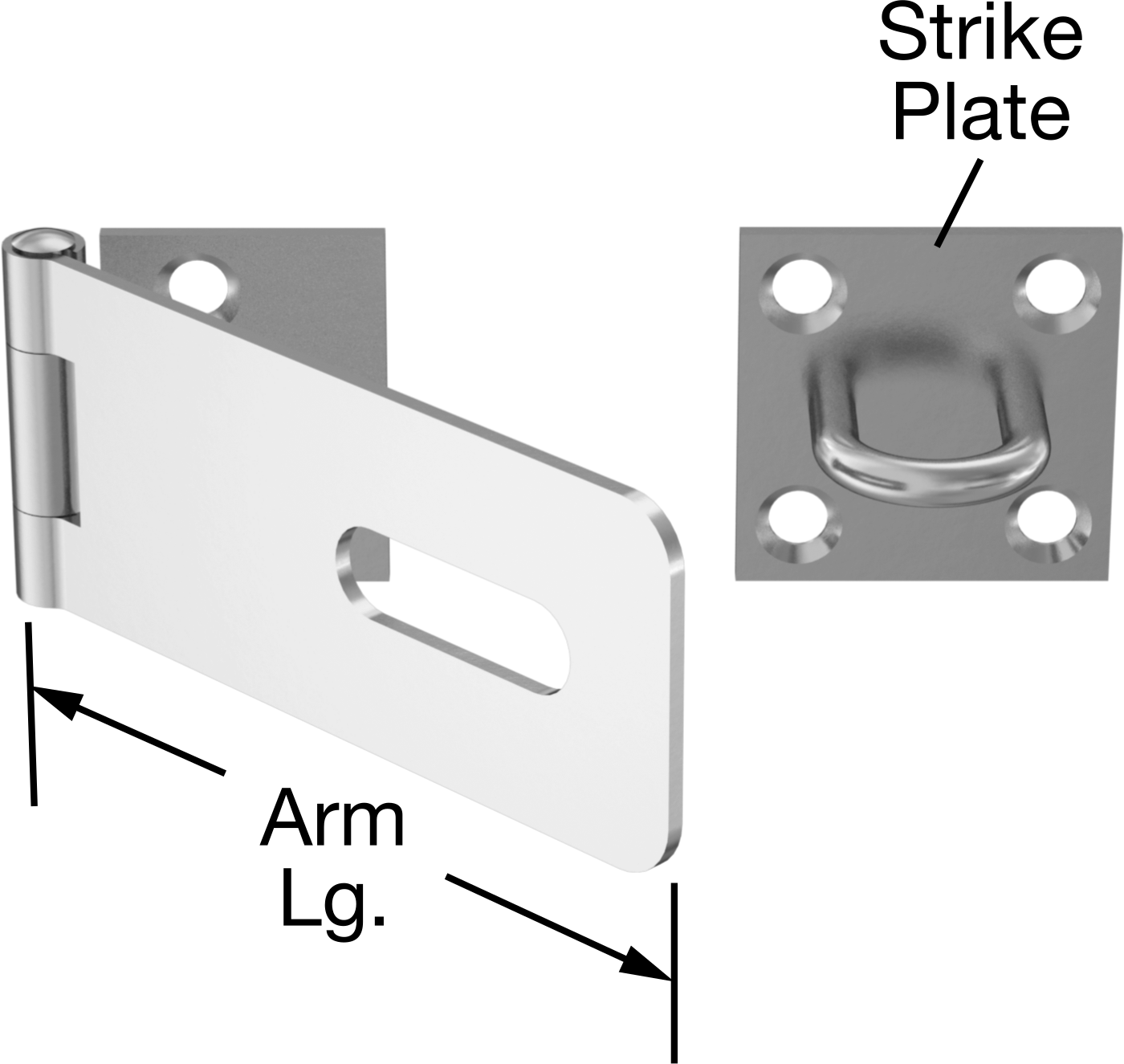 Asma Kilitli Mandal, 3-1/2" x 1-1/2" x 1/16" Kollu, 304 Paslanmaz Çelik — Vida Takma, 3 1⁄2", 304 Stainless Steel, Stainless Steel