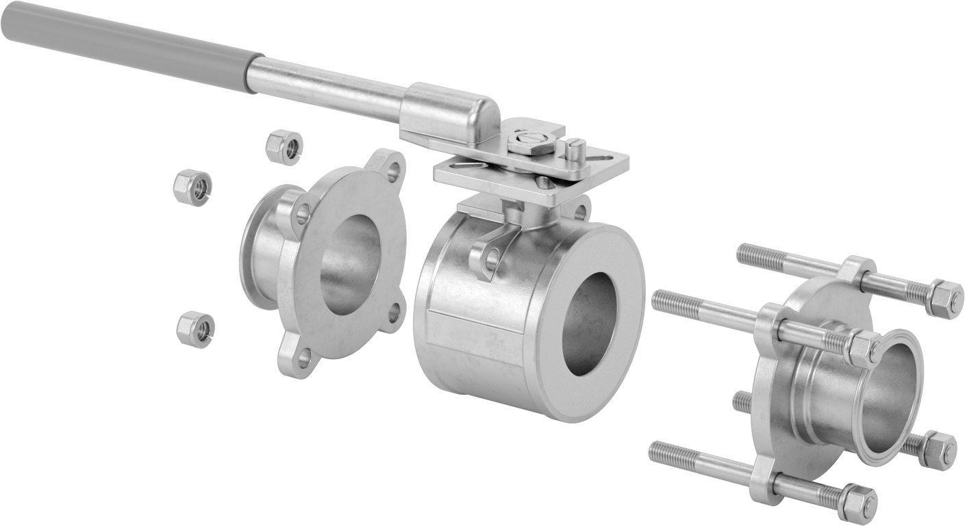 Gıda ve İçecek için Açma/Kapama Vanası, Hijyenik Bağlantı Parçaları, PTFE Conta, 3" Boru Dış Çapı için