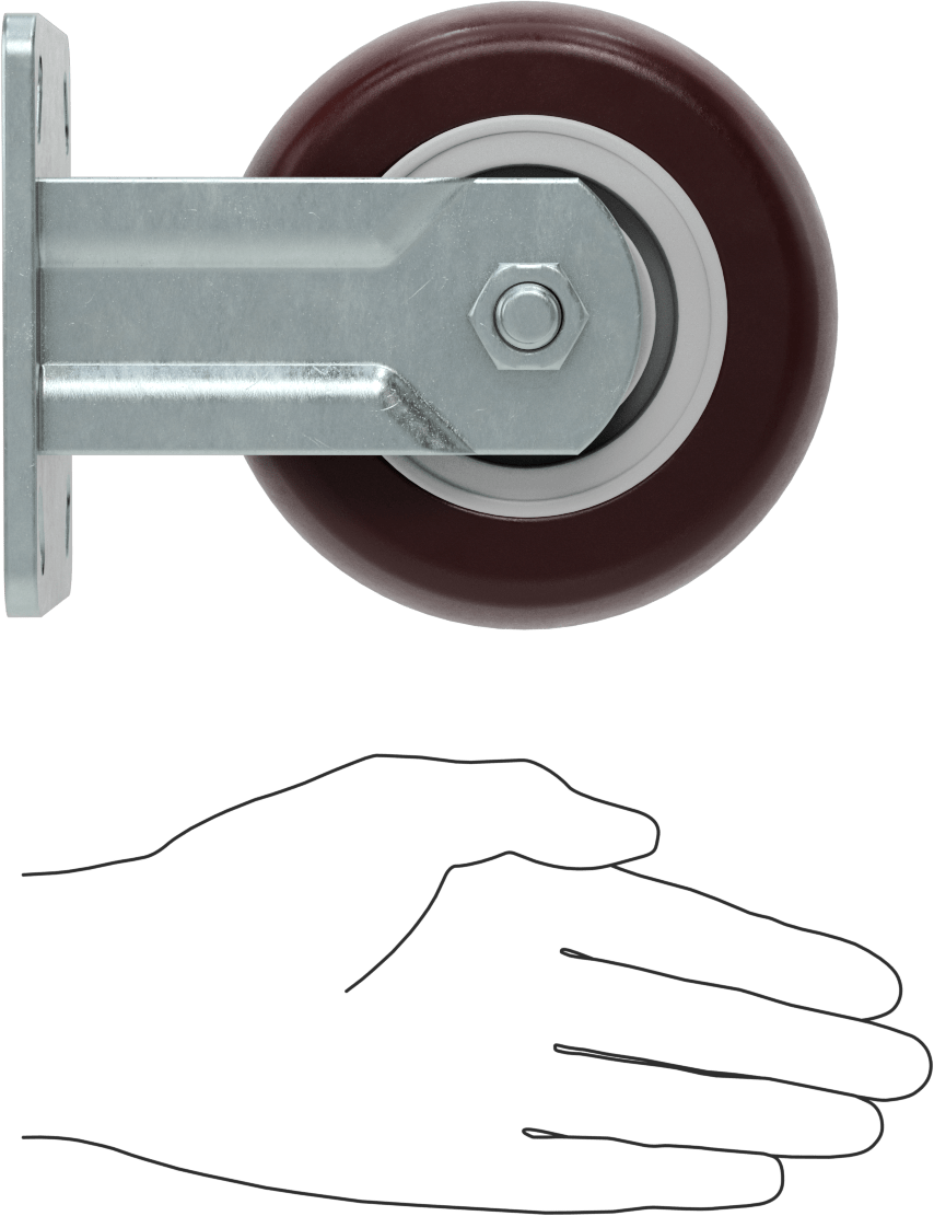 4-5/8" x 3-3/4" Plakalı Kolay Dönen Tekerlek, Yüksek Kapasiteli, 5" Çaplı Kırmızı Poliüretan Tekerlekli Sabit