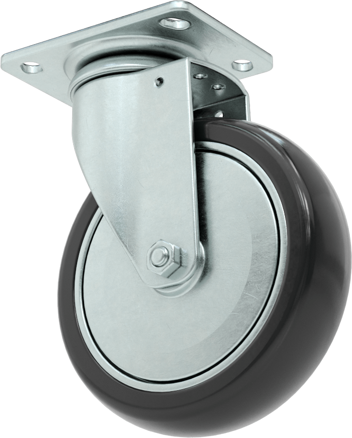 3-3/4" x 2-3/4" Plakalı Statik Kontrol Tekerlek, 5 inç x 1-1/4 inç Siyah Çekirdek Üzerine Baskılı Kauçuk Tekerlekli Döner Tekerlek