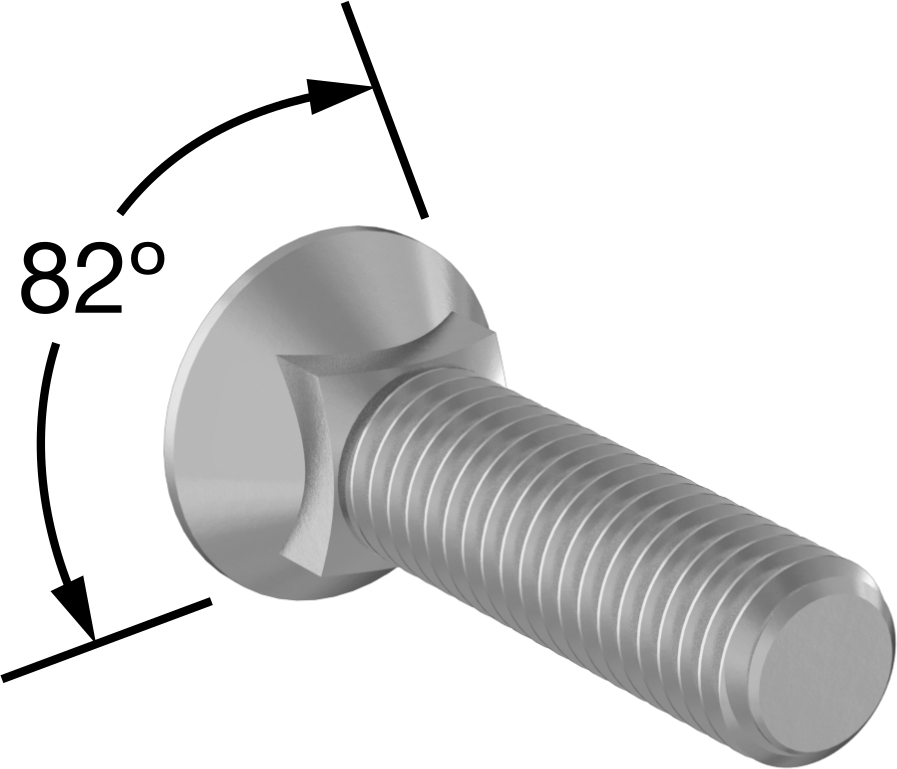 Kare Boyunlu Düz Başlı Pulluk Cıvataları, 3/8"-16 Diş Boyutu, 1" Uzunluk