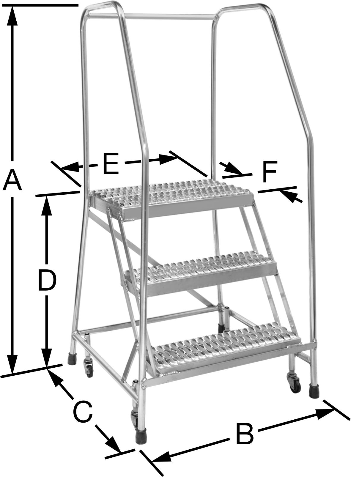 Hafif Alüminyum Tekerlekli Platform Merdiveni, Tırtıklı Basamaklar, 5' Yükseklik x 30" Genişlik x 29" Derinlik Toplam — 3, 30", Alüminyum
