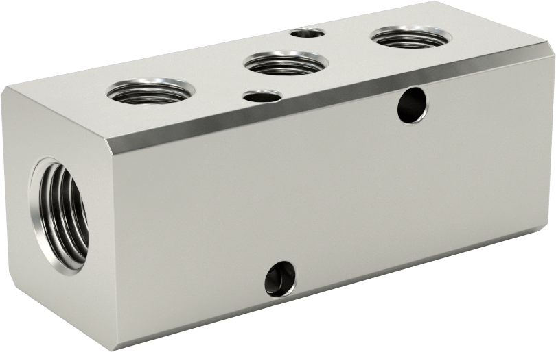 Nikel Kaplı Alüminyum Dik Açılı Akış Manifoldu, Bir tarafta 3 çıkışlı, 1/4 NPT x 1/8 NPT