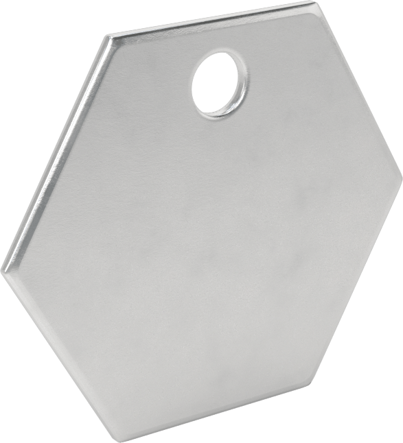 Oyma ve Damgalama Etiketleri, Alüminyum Altıgen, 1-1/4" Yükseklik x 1-1/4" Genişlik — Altıgen, Alüminyum, Boş
