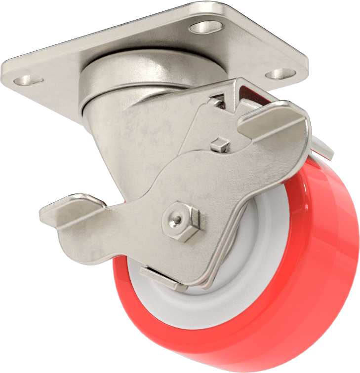 Paslanma ve Aşınmaya Dayanıklı Tekerlek, Frenli ve 3" Çaplı Poliüretan Tekerlekli Döner Tekerlek — 304 Stainless Steel, Stainless Steel,…