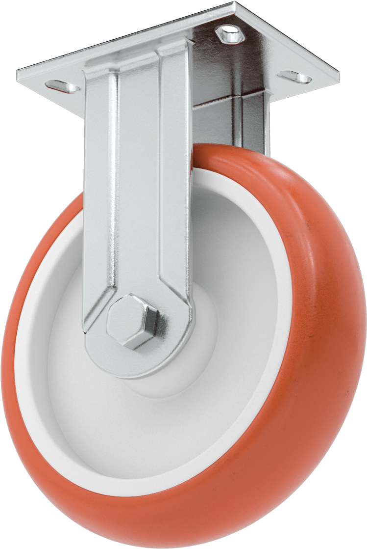 6-5/8" x 4-3/4" Plakalı Kolay Dönen Tekerlek, Yüksek Kapasiteli, 10" Çaplı Kırmızı Poliüretan Tekerlekli Sert — 10", Levha, 1,600 lb.