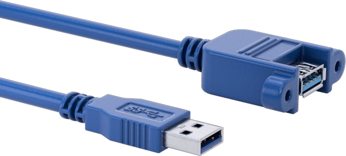 Panele Monte USB Kablosu, USB 3.2 Gen 1, 2 Montaj Deliği Olan A Fiş x A Priz, 1.5' Uzunluk