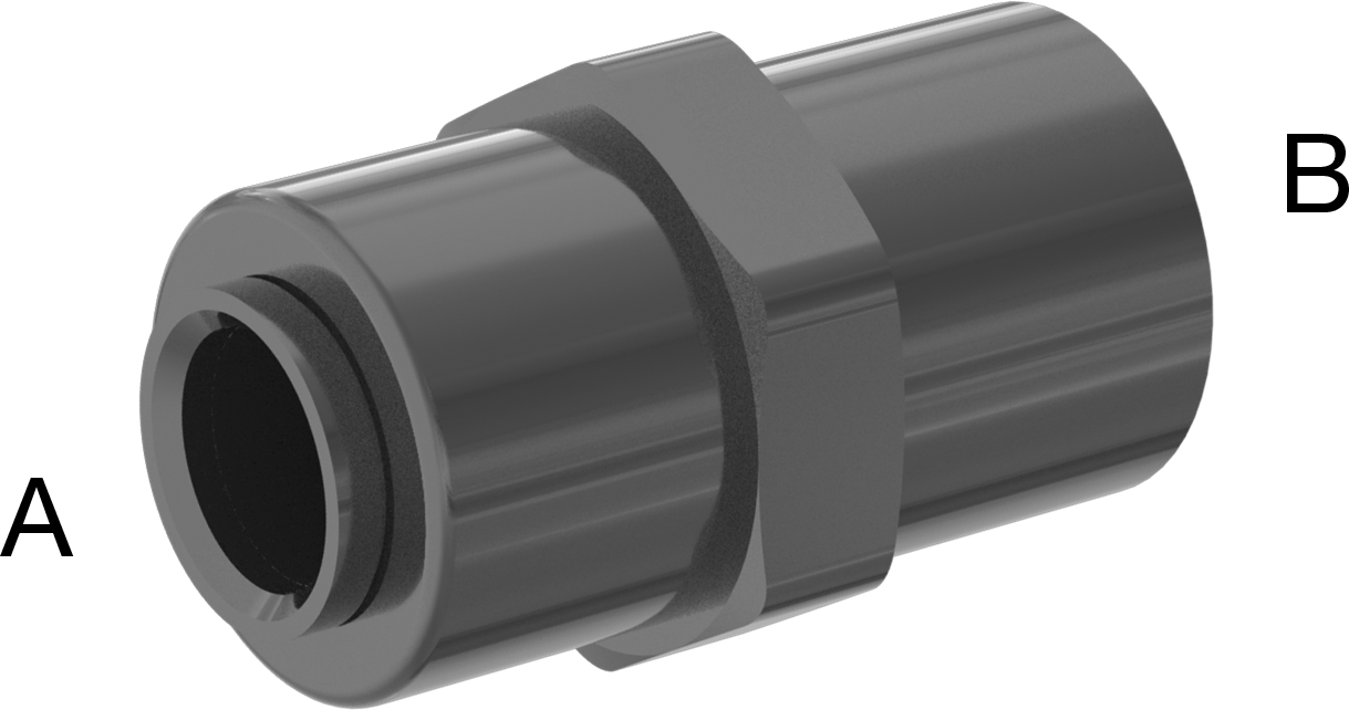 Kimyasallar için Bas-Bağlan Boru Bağlantı Parçası, PVDF Redüksiyon Adaptörü, 3/8" Boru Dış Çapı için, 7/16"-20 Dişi — 1⁄4", 3⁄8", Düz, FE…