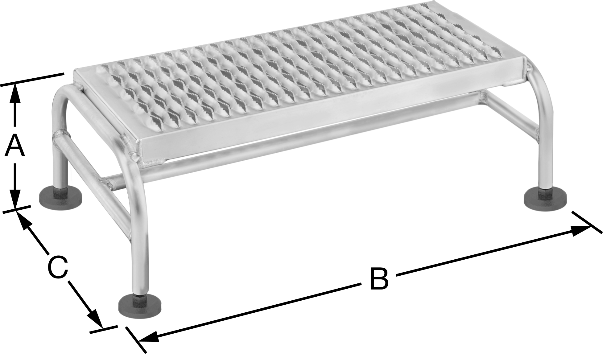 Alüminyum Basamaklı Tabure, 1 Tırtıklı Basamaklı, 10" Yükseklik x 34.5" Genişlik x 18" Derinlik Toplam — 1, 10", Alüminyum