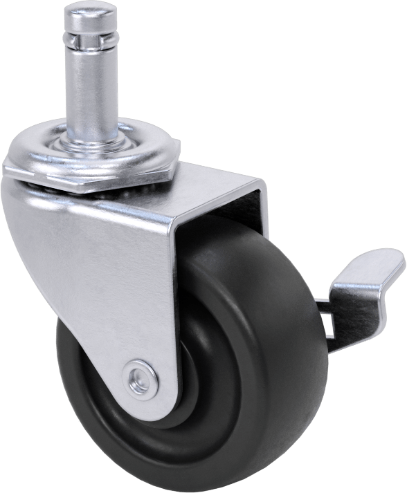 Tutuş Halkalı Sürtünmeli Tutuşlu Saplı Tekerlek, Frenli ve 2" Çapında x 7/8" Genişliğinde 75A Kauçuk Tekerlekli Döner Tekerlek