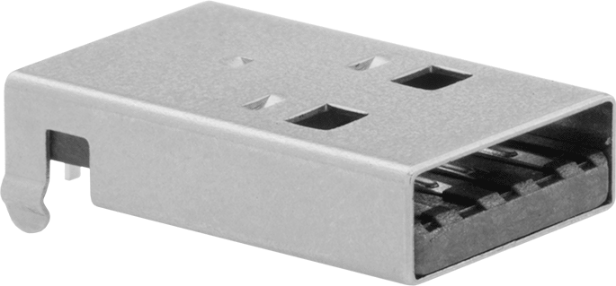 Devre Kartı USB Konektörü, 1 Bağlantı, 90 Derece Yatay Montajlı Tapa, Ekranlı, USB 2.0