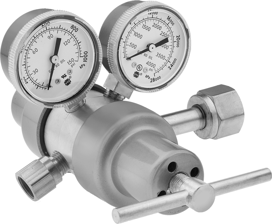 Tank Üzerine Monte Edilen Basınç Düzenleme Valfi, CGA 320 Ngo Dişi x 5/8"-18 UNF Dişi, 2 Stage — Karbondioksit, 0 psi ila 125 psi, 320