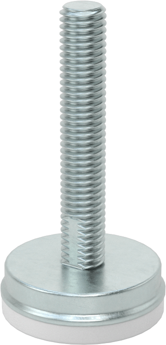 Dişli Saplama ve Yastıklı Sert Seviyelendirme Montajı, Naylon Yastıklı Çinko Kaplı, M8 x 1.25 mm Boyut, 30 mm Taban
