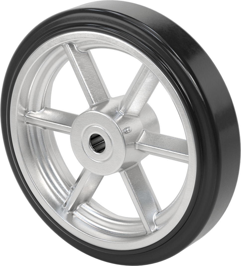 Hafif Yumuşak Siyah Kauçuk Tekerlek, 1" Aks için Masuralı Rulmanlı, 14 inç Çap x 3 inç Genişlik — 14", 1", 3"