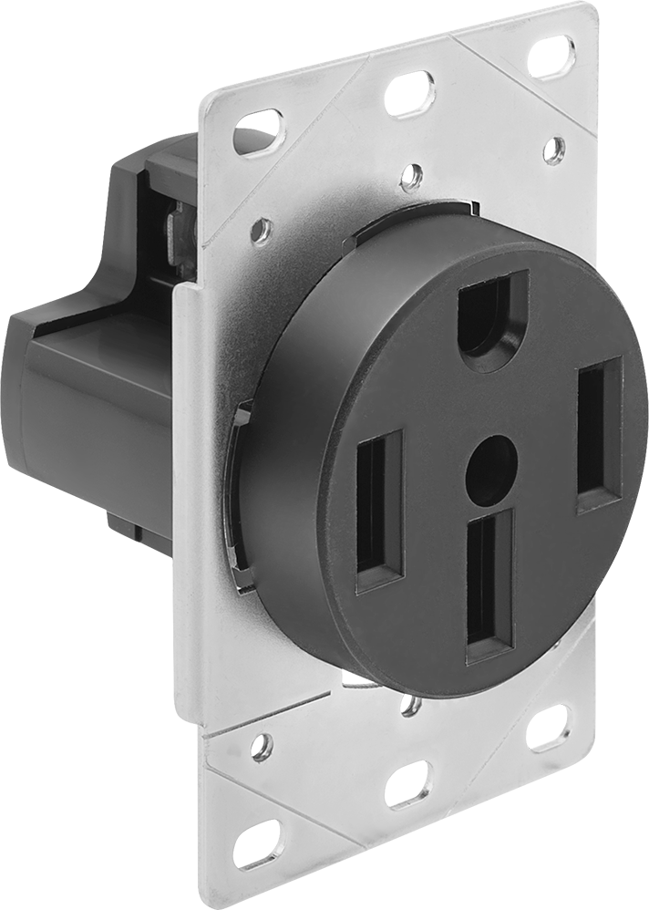 Düz Bıçaklı Konektör, Topraklı 4 Yuvalı Tek Priz, NEMA 14-50, Siyah