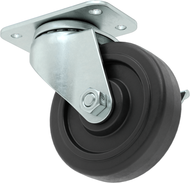 3" x 1-3/4" Plakalı Mighty-Lite Tekerlek, Frenli ve 3 inç Çapında 90A Sertlikte Kauçuk Tekerlekli Döner Tekerlek