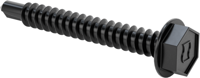 Flanşlı Altıköşe Başlı Delme Vidası, Siyah Çinko Kaplı Çelik, 10 Numara 1-1/2" Uzunluk — No. 10, 1 1/2", Altıgen/Flanşlı