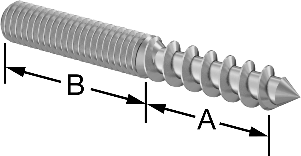 Çelik Ahşap Vida Dişli Saplama, Siyah Oksit, 1/4" Vida x 1/4"-20 Saplama, 2" Uzunluk