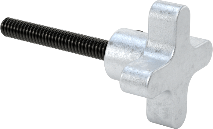 Alüminyum dört kollu topuz, 1/4"-20 Dişli 1-3/4" Uzunlukta Saplamalı, 1-1/2" Genişlik Başlık — 1⁄4"-20, 1 3⁄4", Alüminyum