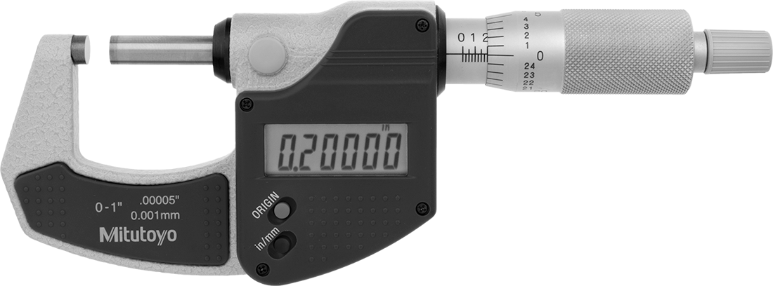 Mitutoyo Elektronik Dış Mikrometre, Cırcırlı Durdurma Yüksüğü ile Model Numarası 293-831-32 — Dijital, Düz, Cırcır Durağı