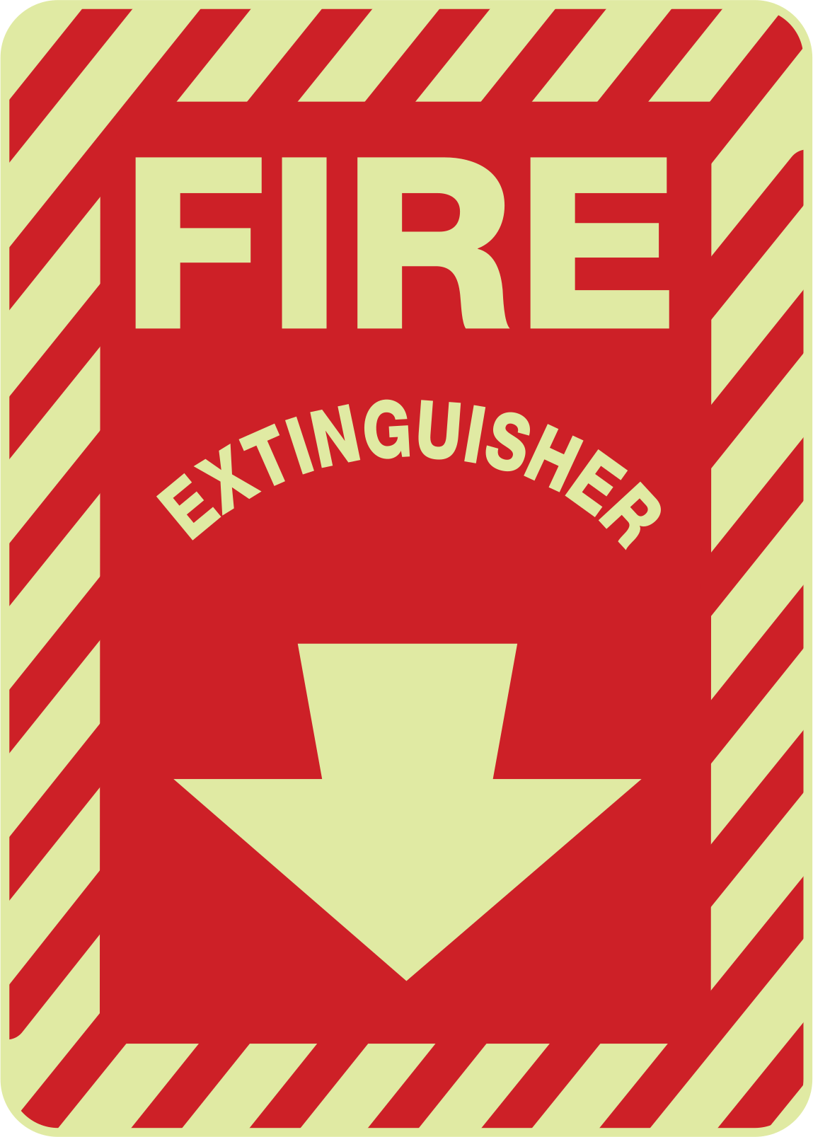 Fire Extinguisher with
Arrow (English)—Red
with Glow-in-the-Dark
Green Message