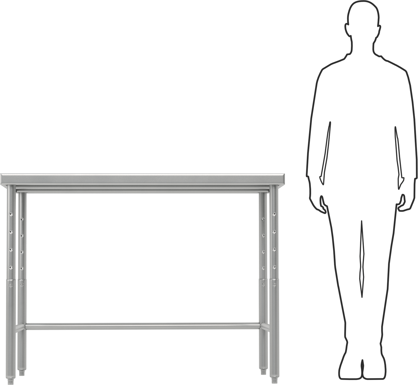 Yüksekliği Ayarlanabilir Paslanmaz Çelik Masa, Sabit, 24"-36" Yükseklik x 48" Genişlik x 30" Derinlik