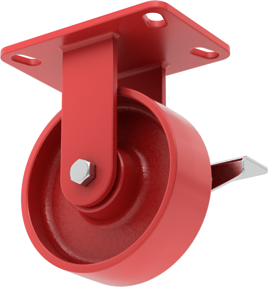 6-1/2" x 4-1/2" Plakalı Yüksek Kapasiteli Kingston Tekerlek, Sağ Taraf Frenli ve 6 inç Çapında Metal Tekerlekli Sert