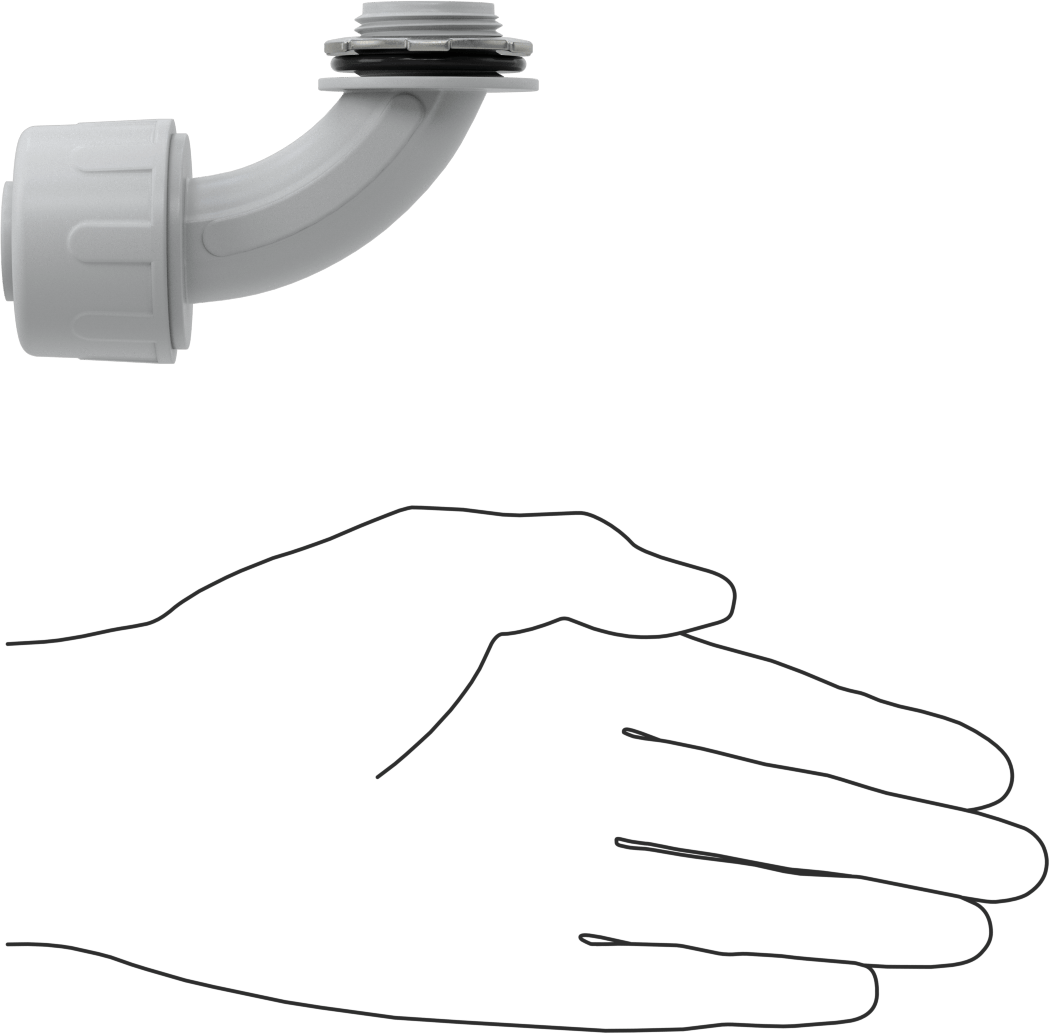 Sıvı Geçirmez Esnek Plastik Kanal Adaptörü, 90 Derece Dirsek, 3/4 Geçmeli Dişi x 3/4 NPT Erkek, Gri