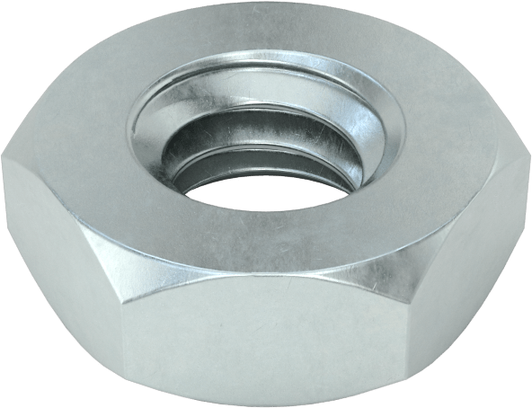 Düşük Mukavemetli Çelik İnce Profilli Altıköşe Somun, Çinko Kaplamalı, Sınıf 2, 1/4"-20 Diş Boyutu