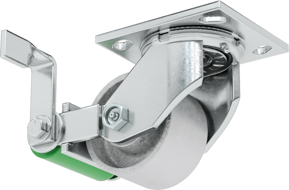4-1/2" x 4" Plakalı Yüksek Kapasiteli Spartan Tekerlek, Frenli ve 3-1/4" Çapında Açık Rulmanlı Metal Tekerlekli Döner Tekerlek