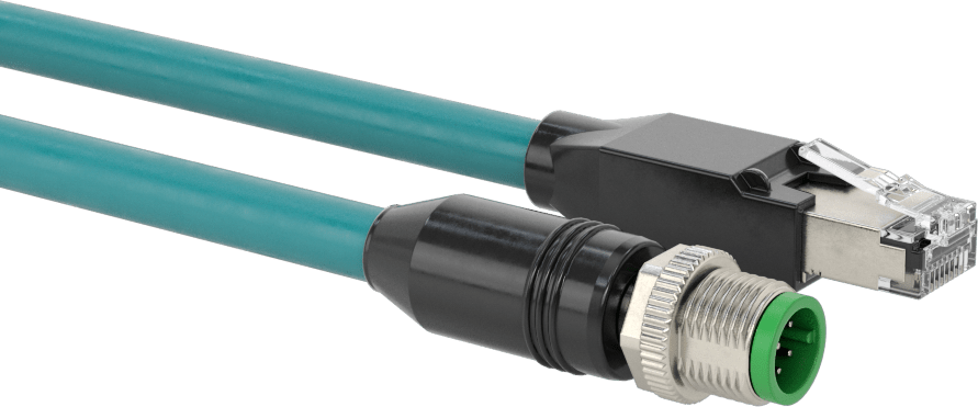 Ethernet Kablosu, A Kodlu M12 x RJ45 Fişli, 9.5 Fit Uzunluk, Çift Korumalı
