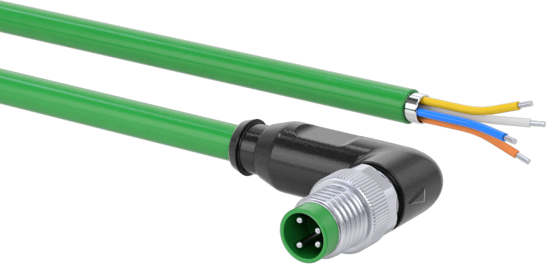 M8 Ethernet Kablosu, 0.19" Dış Çap x 3' Uzunlukta Kablolu 90 Derece Dirsek Fişi, A Kodlu